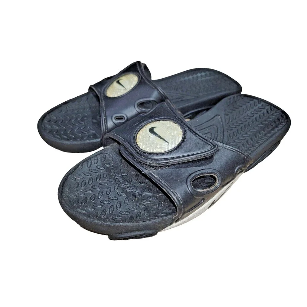 Vintage Y2K Nike Slides Men's Black White Rubber Sandals Size 12 - 810006 001